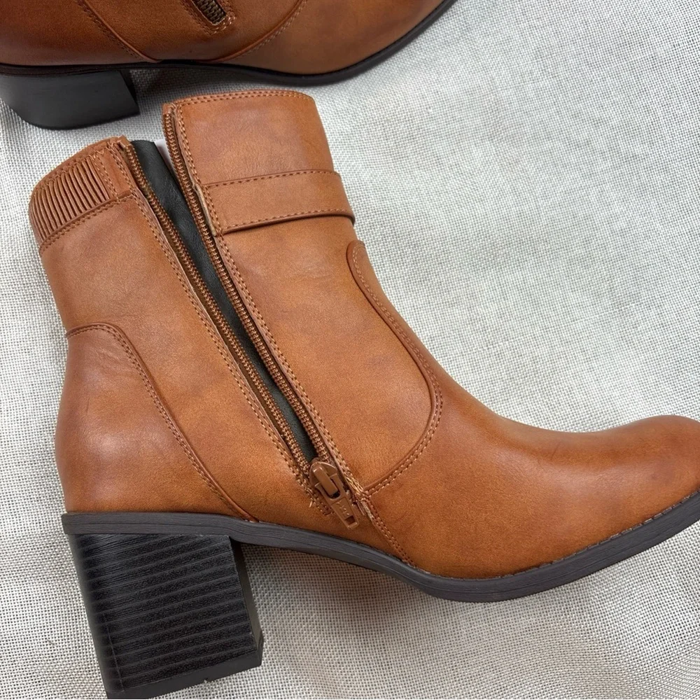 White Mountain Tan Ankle Booties with Buckle Detail